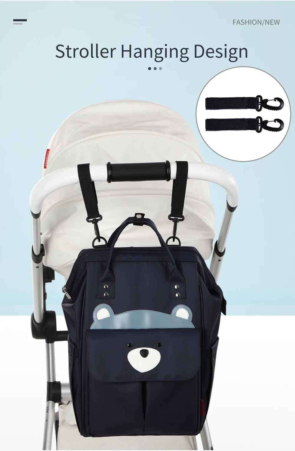 sac à dos à langer avec sangle pour poussette