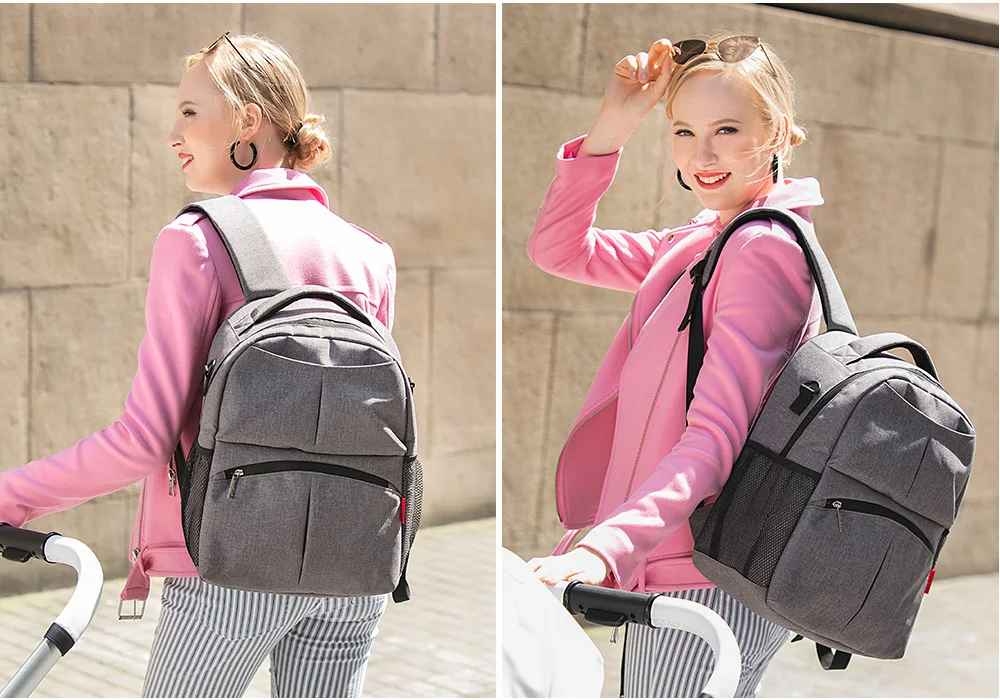 sac à dos à langer gris