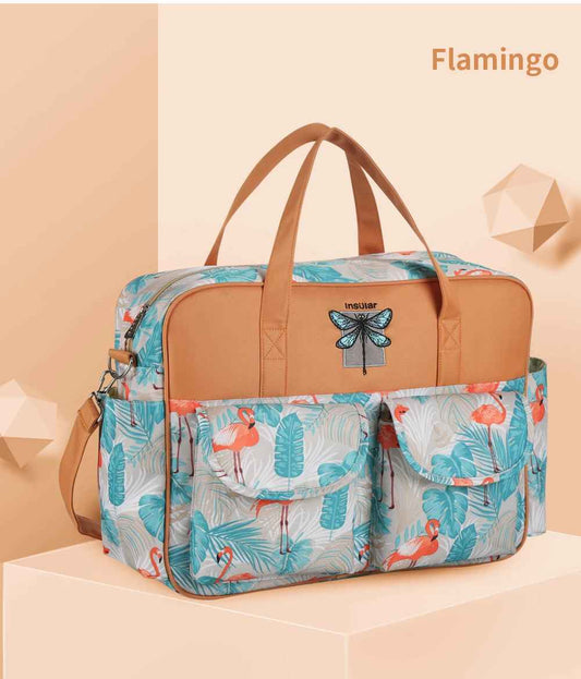 sac à langer bébé à motif flamant-rose