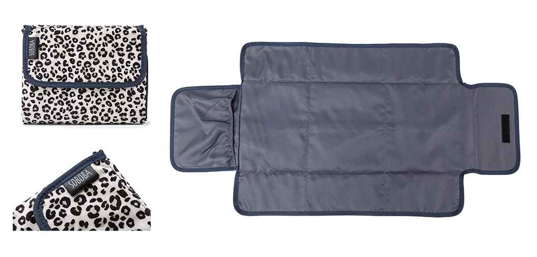 sac à langer léopard beige avec tapis à langer integrer