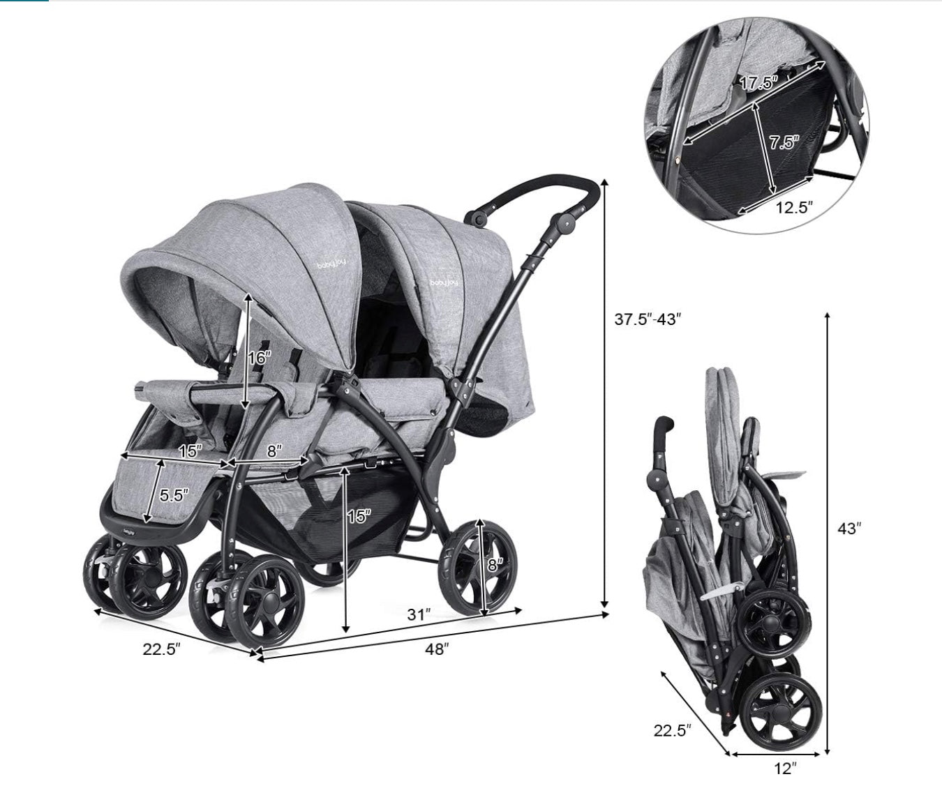 dimensions d'une poussette double