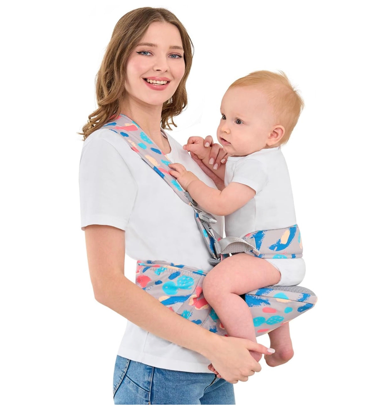 porte bébé ergonomique de couleur multicolore