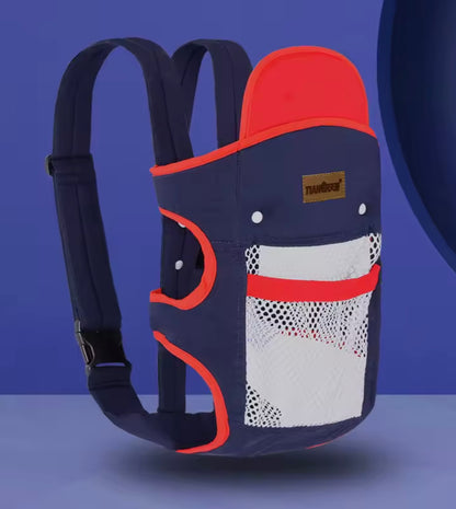 porte bébé physiologique de couleur marine rouge blanc