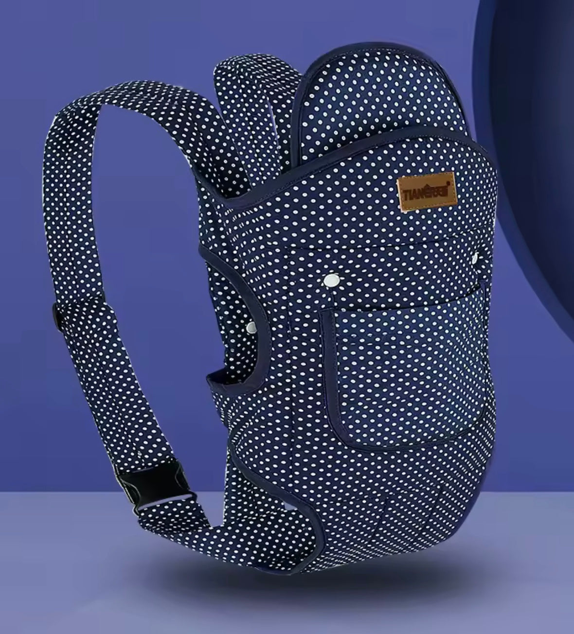 porte bébé physiologique marine et blanc