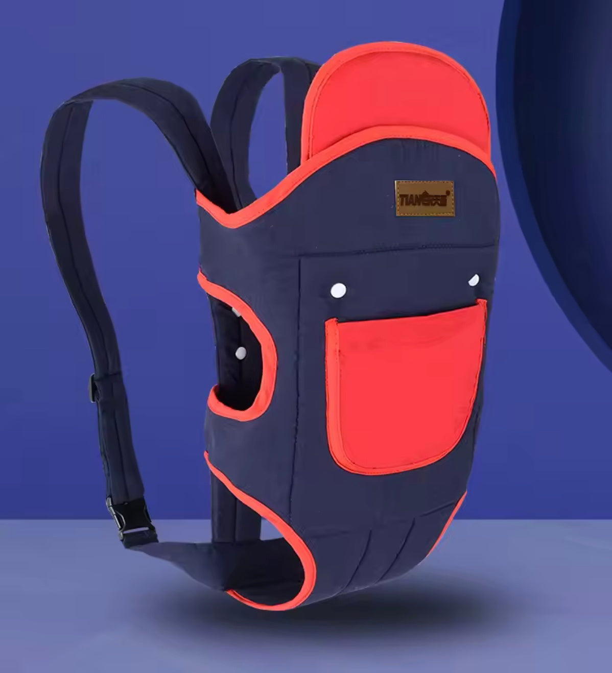 porte bébé physiologique couleur marine et rouge
