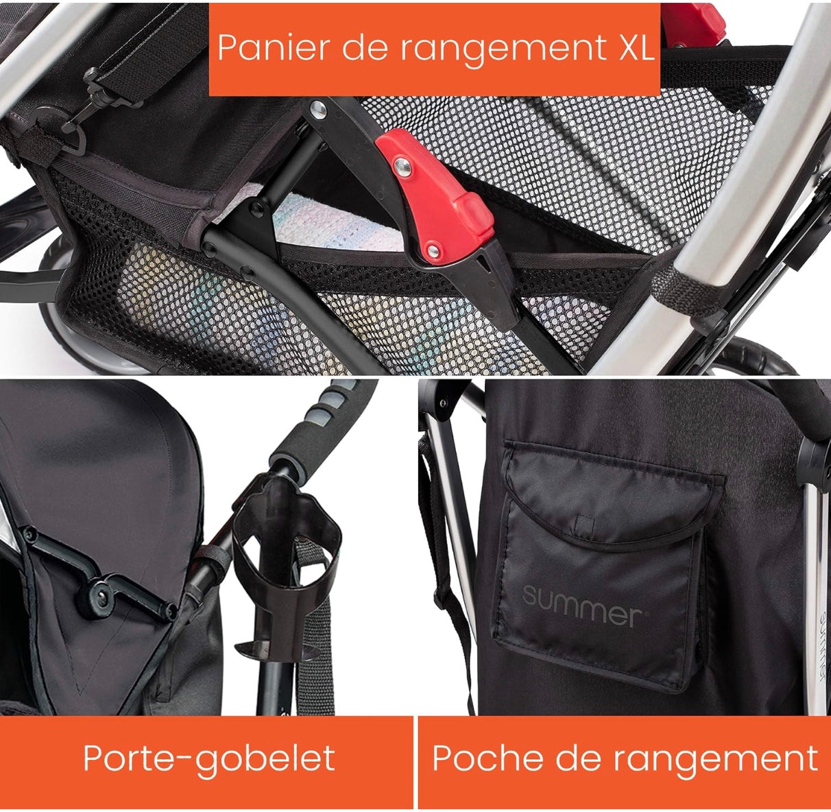 poussette avec panier de rangement