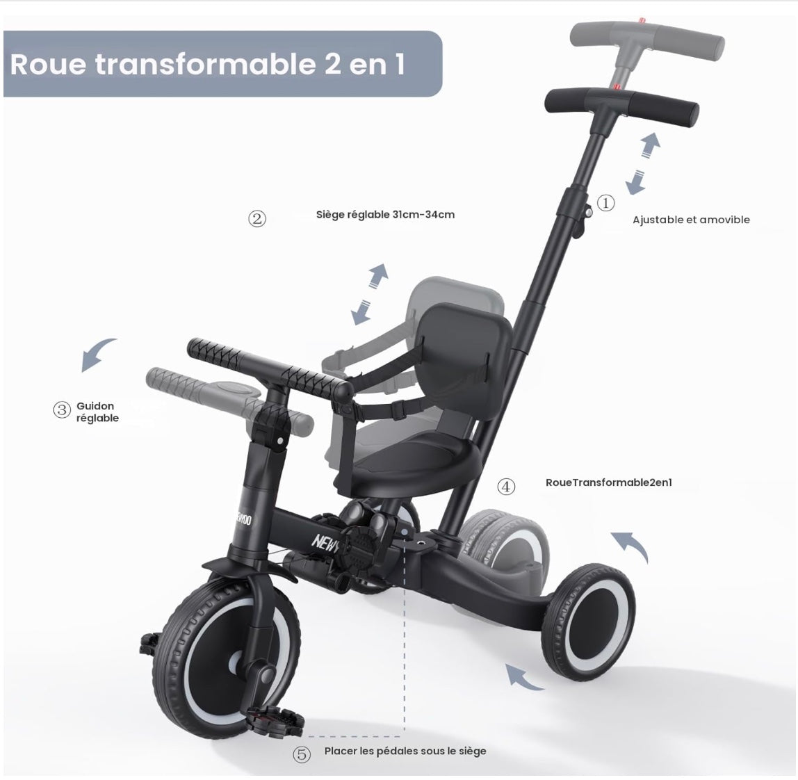 poussette bébé roue transformable 2 en 1