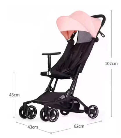 poussette canne de couleur rose avec dimensions