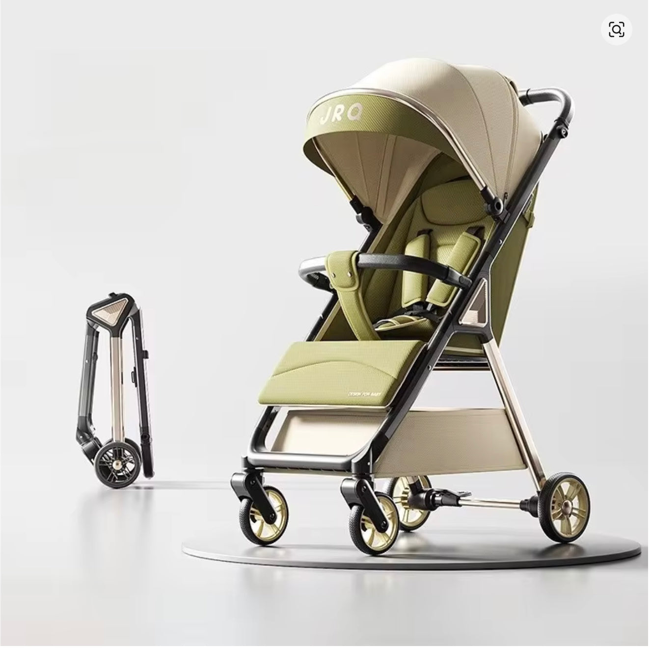 poussette canne de couleur vert et beige