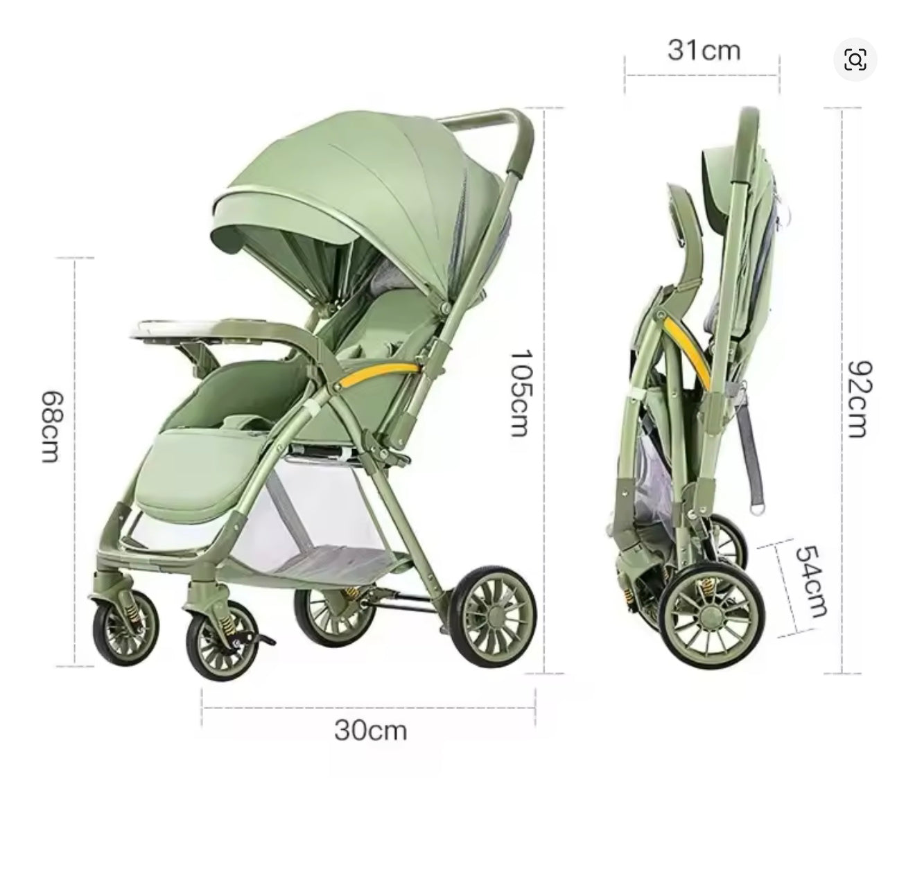 poussette canne dimension de couleur vert