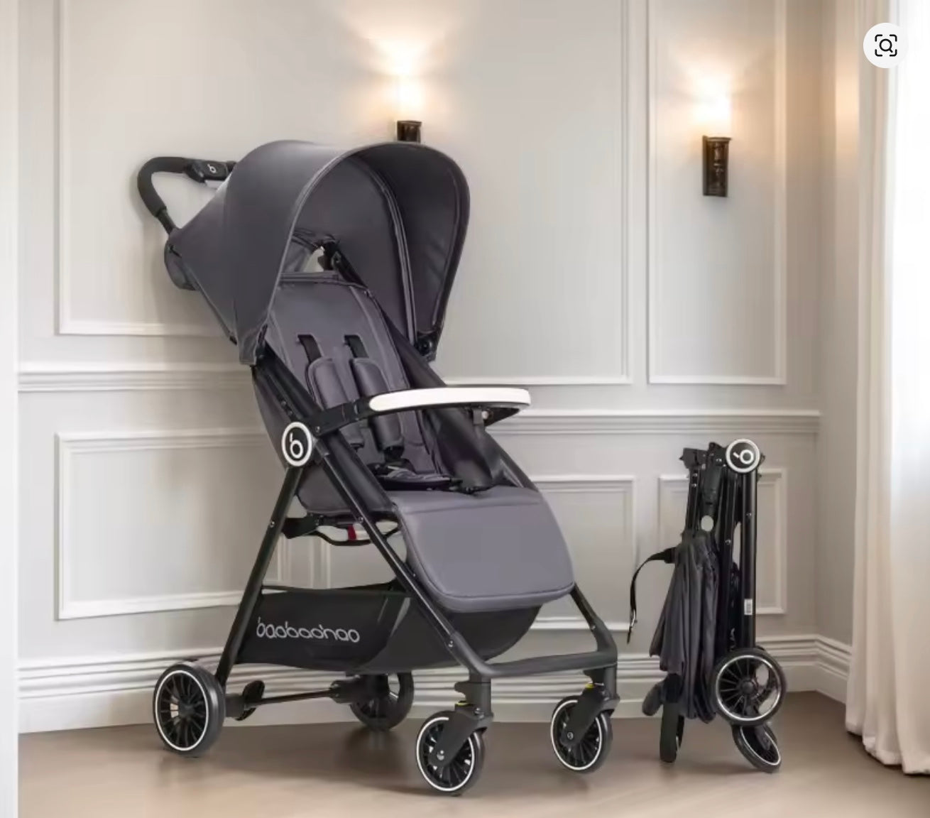 poussette canne gris pliable