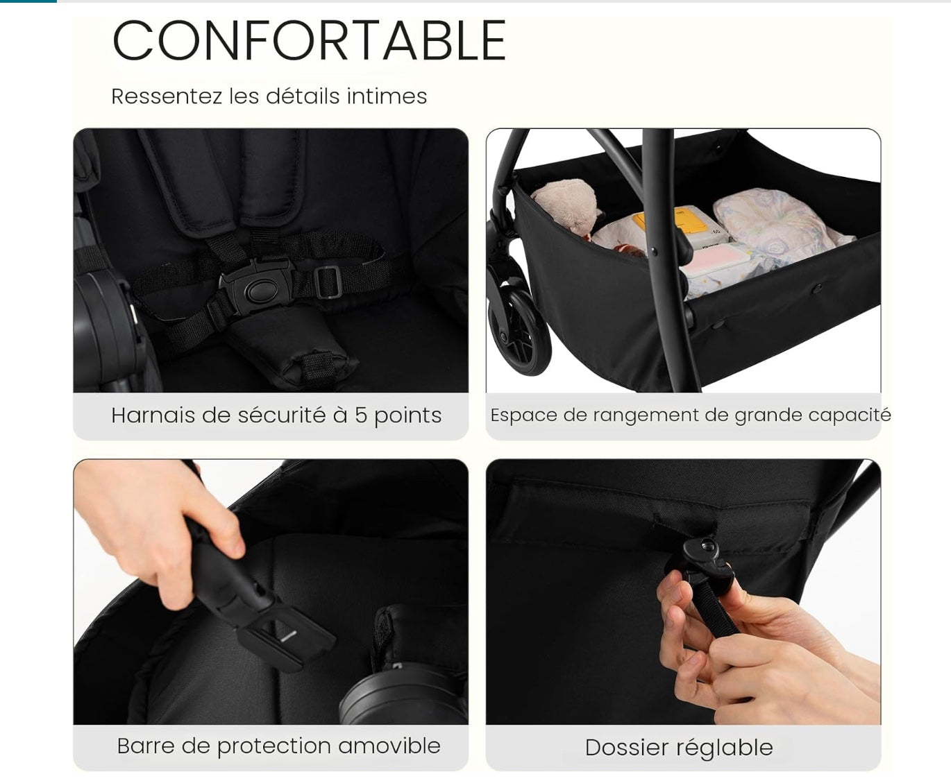 poussette confortable présentation des détails
