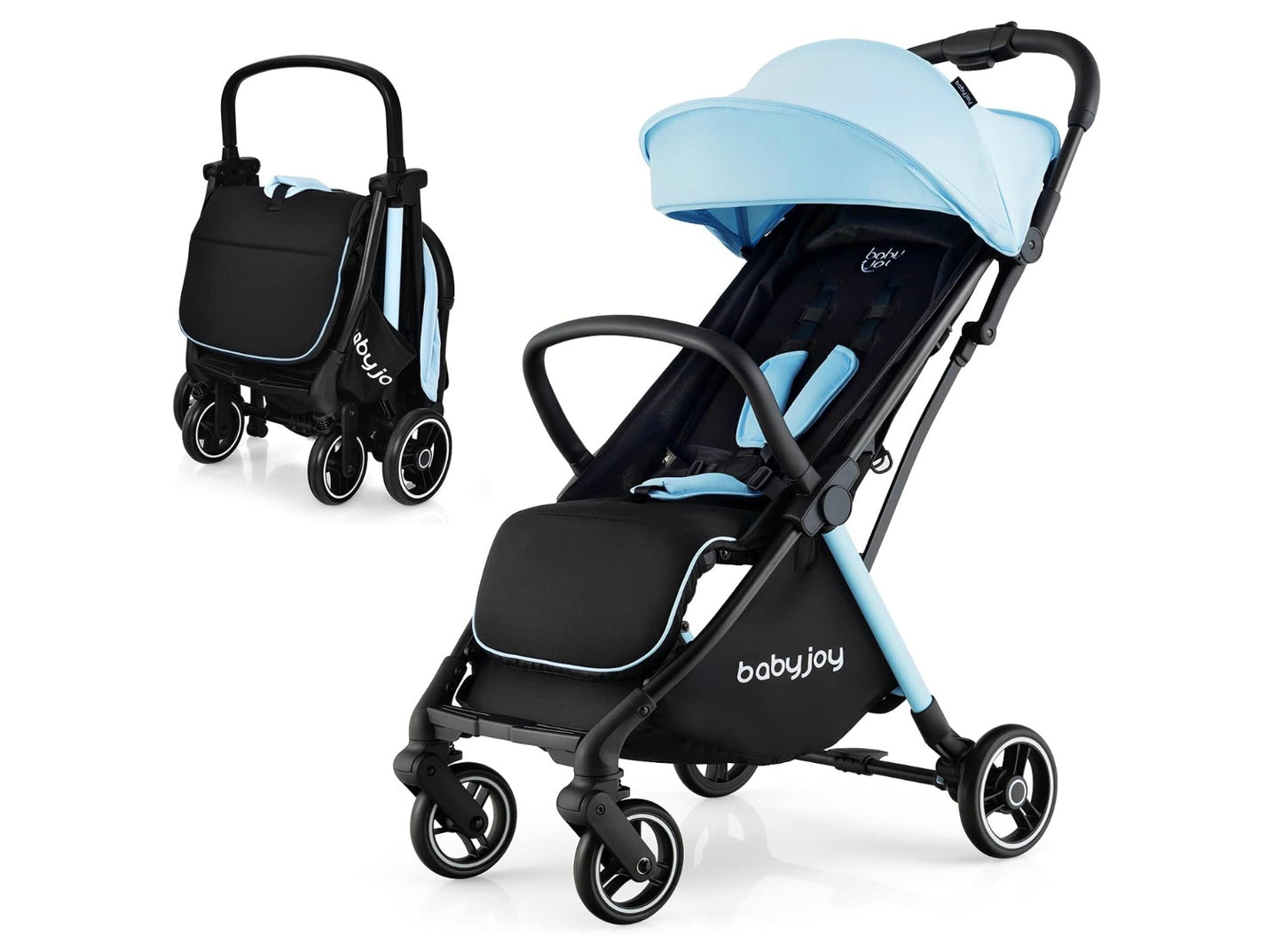 poussette de couleur bleu