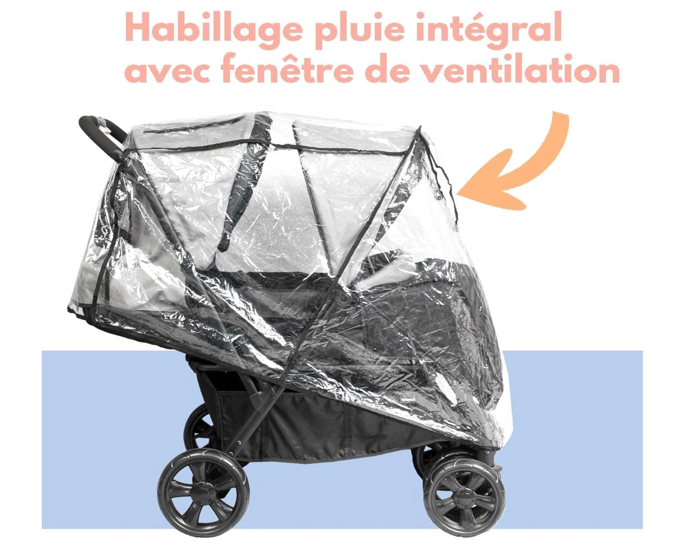 poussette double avec fenêtre de ventilation