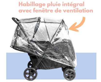 poussette double avec fenêtre de ventilation
