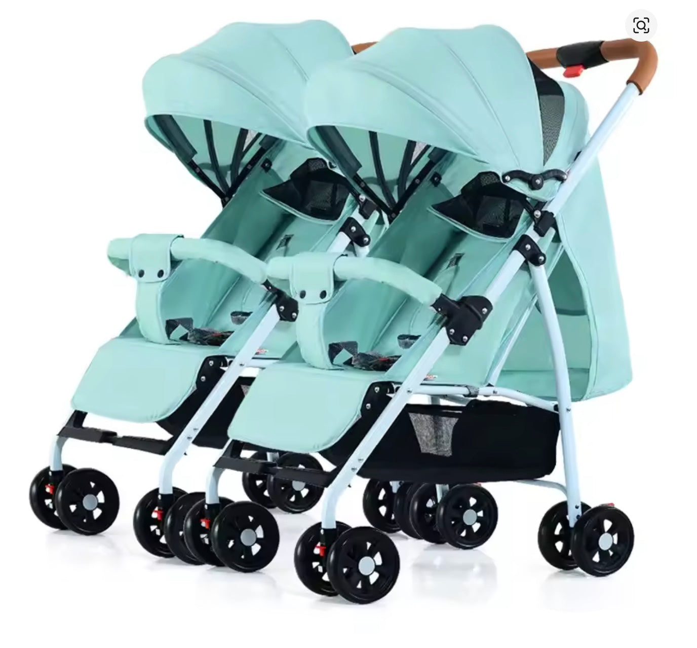 poussette double cyan