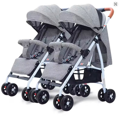 poussette double de couleur gris
