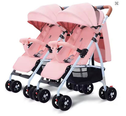 poussette double de couleur rose