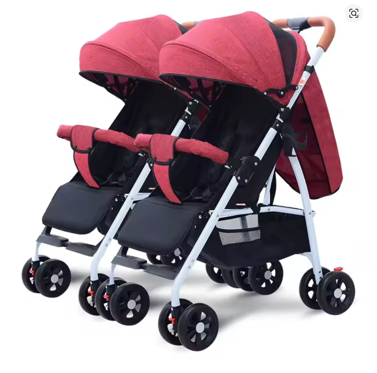 poussette double de couleur rouge