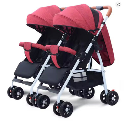 poussette double de couleur rouge