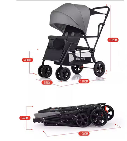 poussette double gris dimension