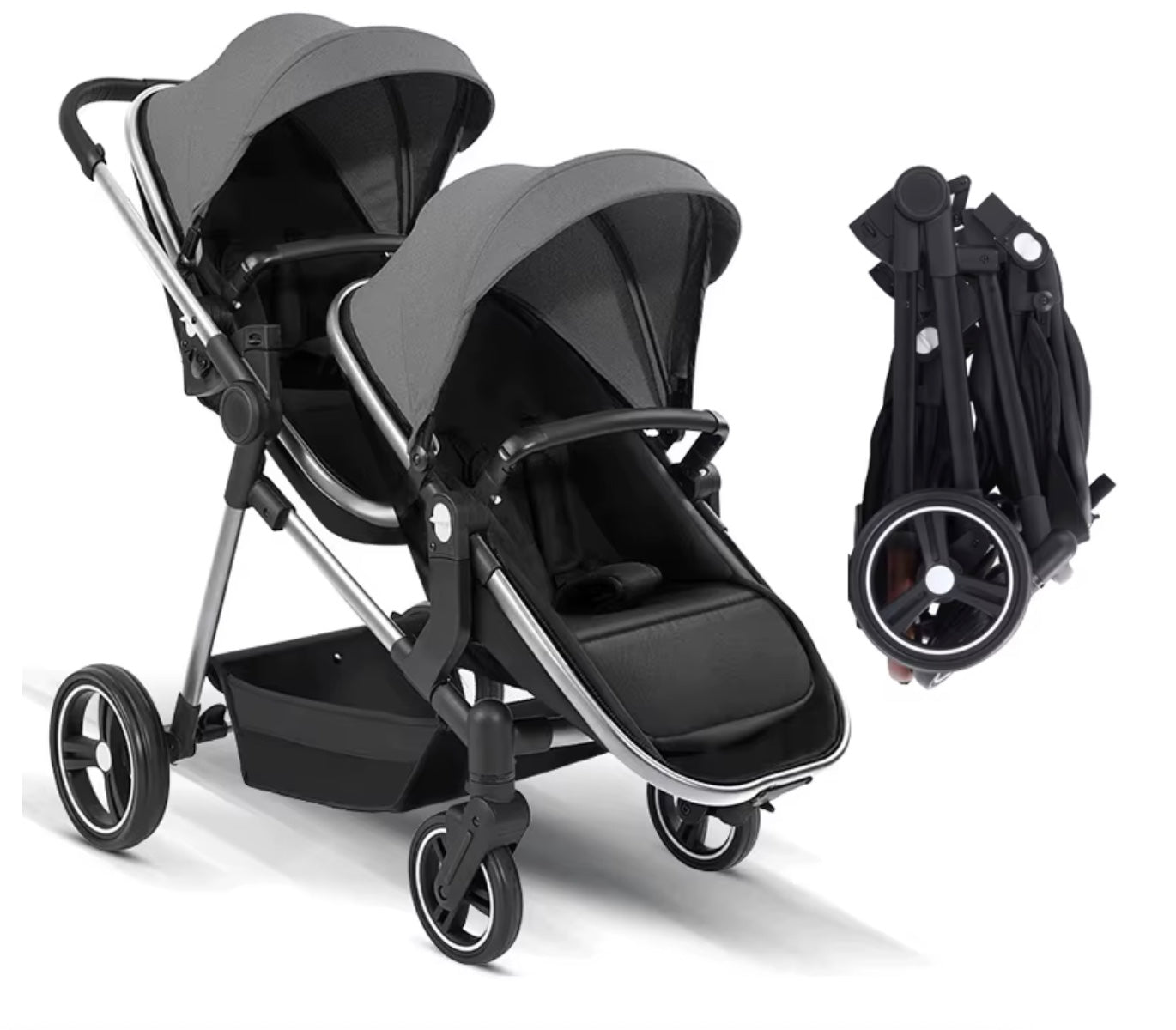 poussette double de couleur gris