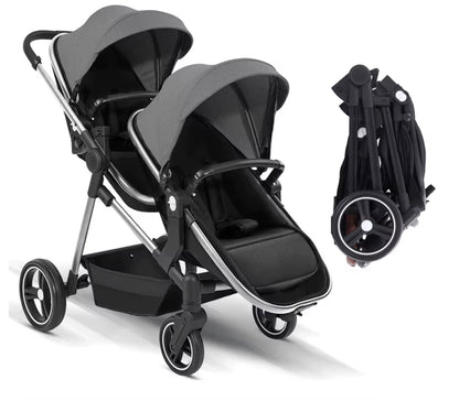 poussette double de couleur gris
