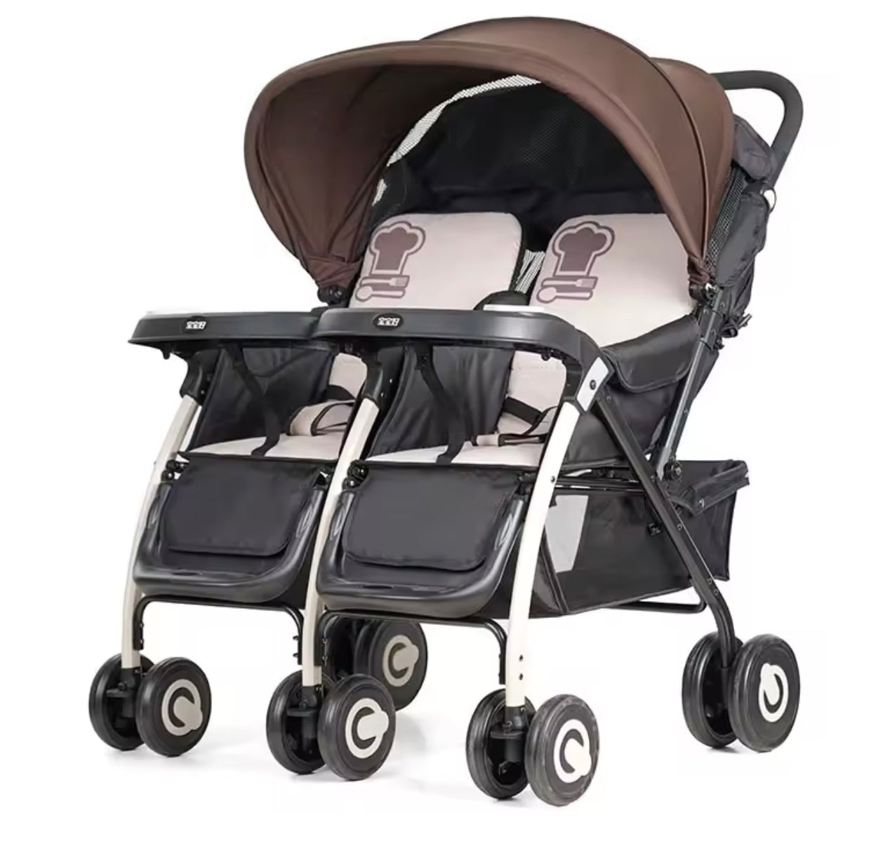 poussette double marron