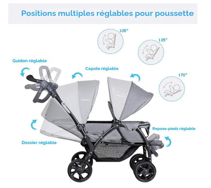 poussette double avec multiples réglages