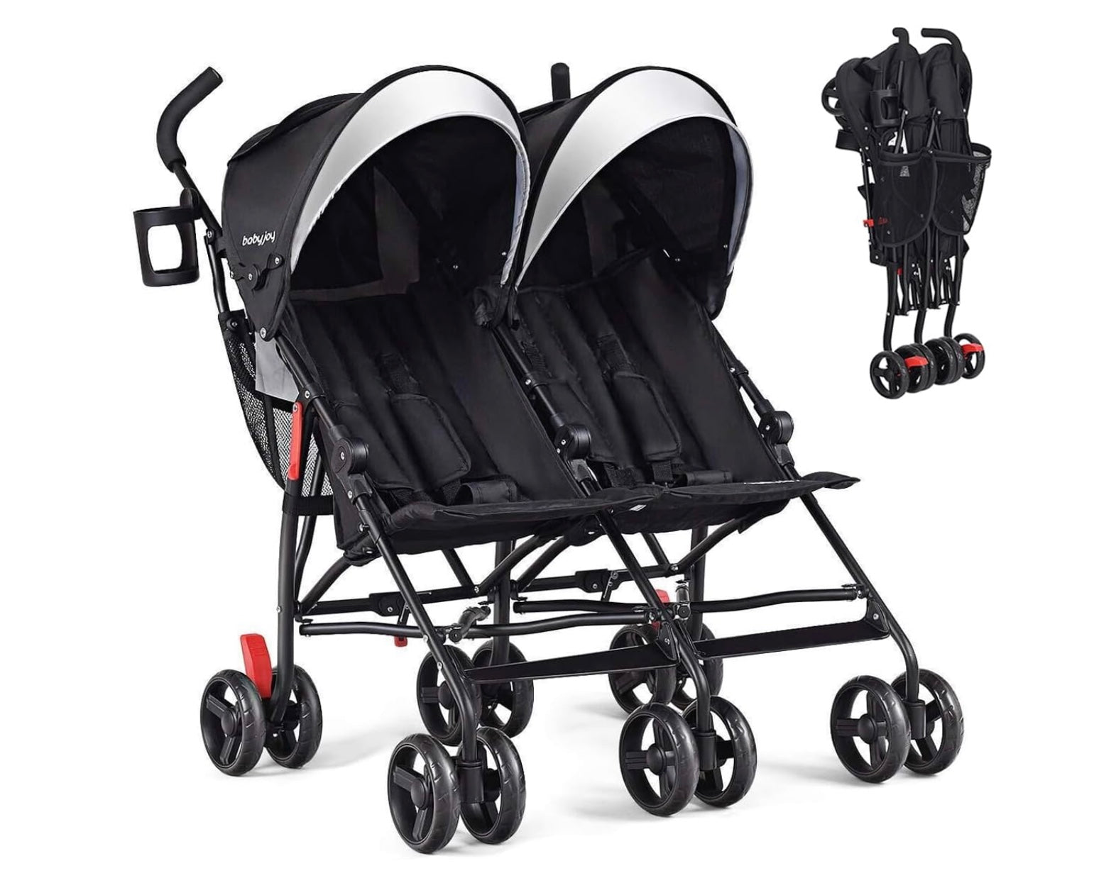 poussette double de couleur noir et gris