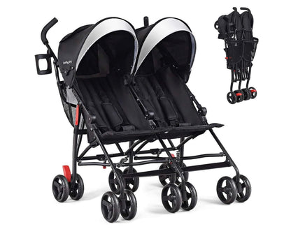 poussette double de couleur noir et gris