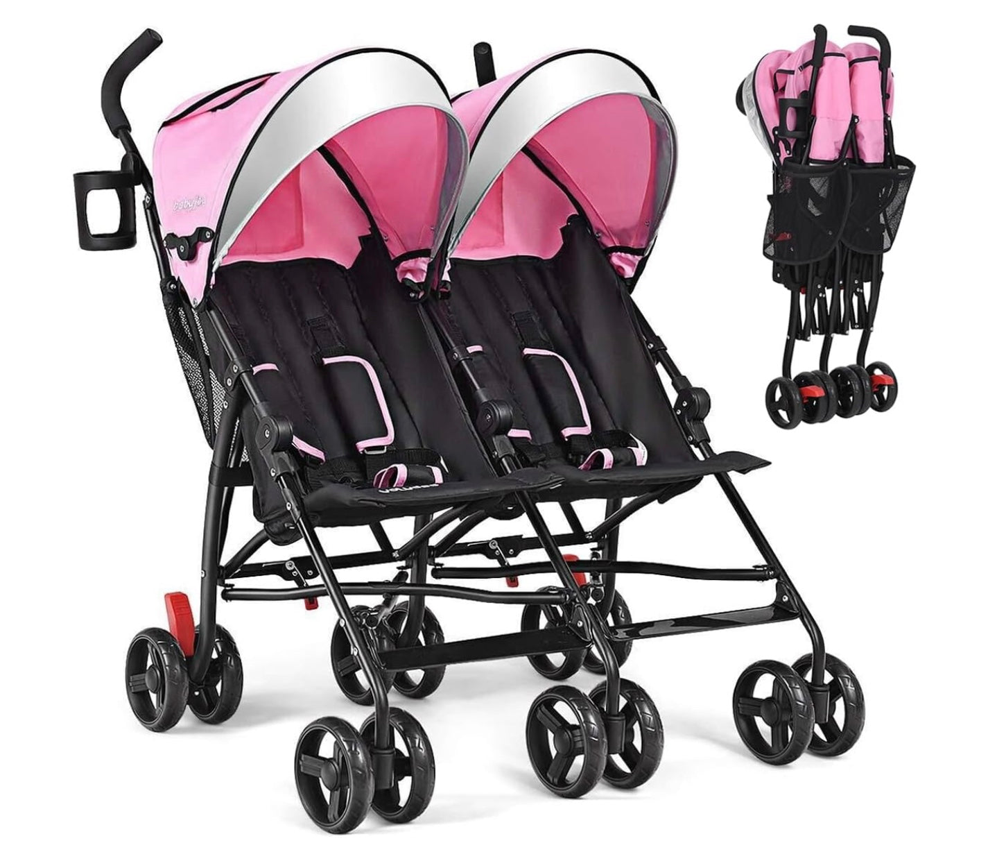 poussette double de couleur rose