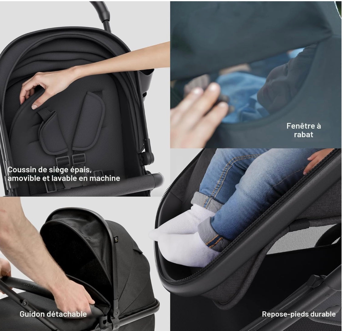 poussette avec un guidon détachable