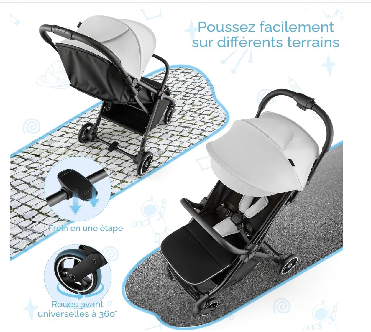 poussette roues sécuritaires