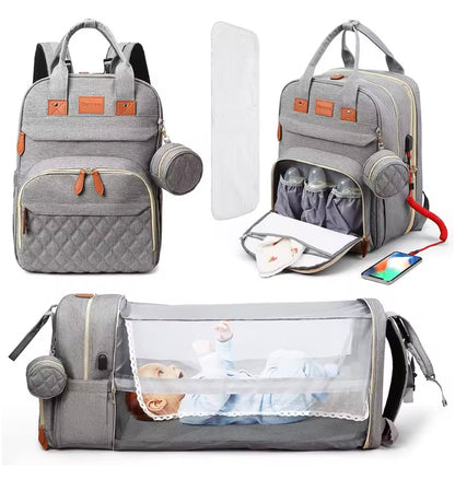 sac à dos à langer gris