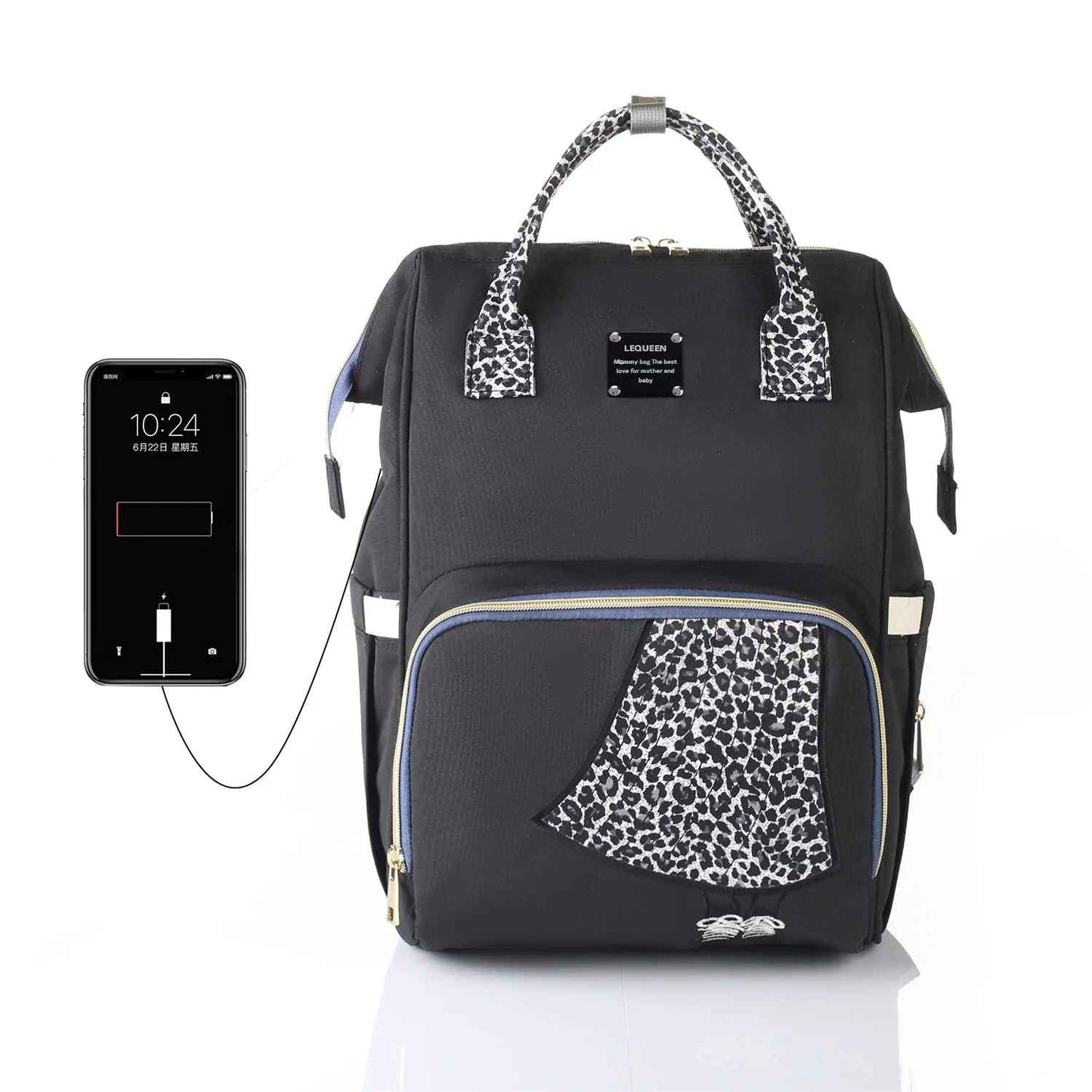 sac à dos à langer à motif léopard