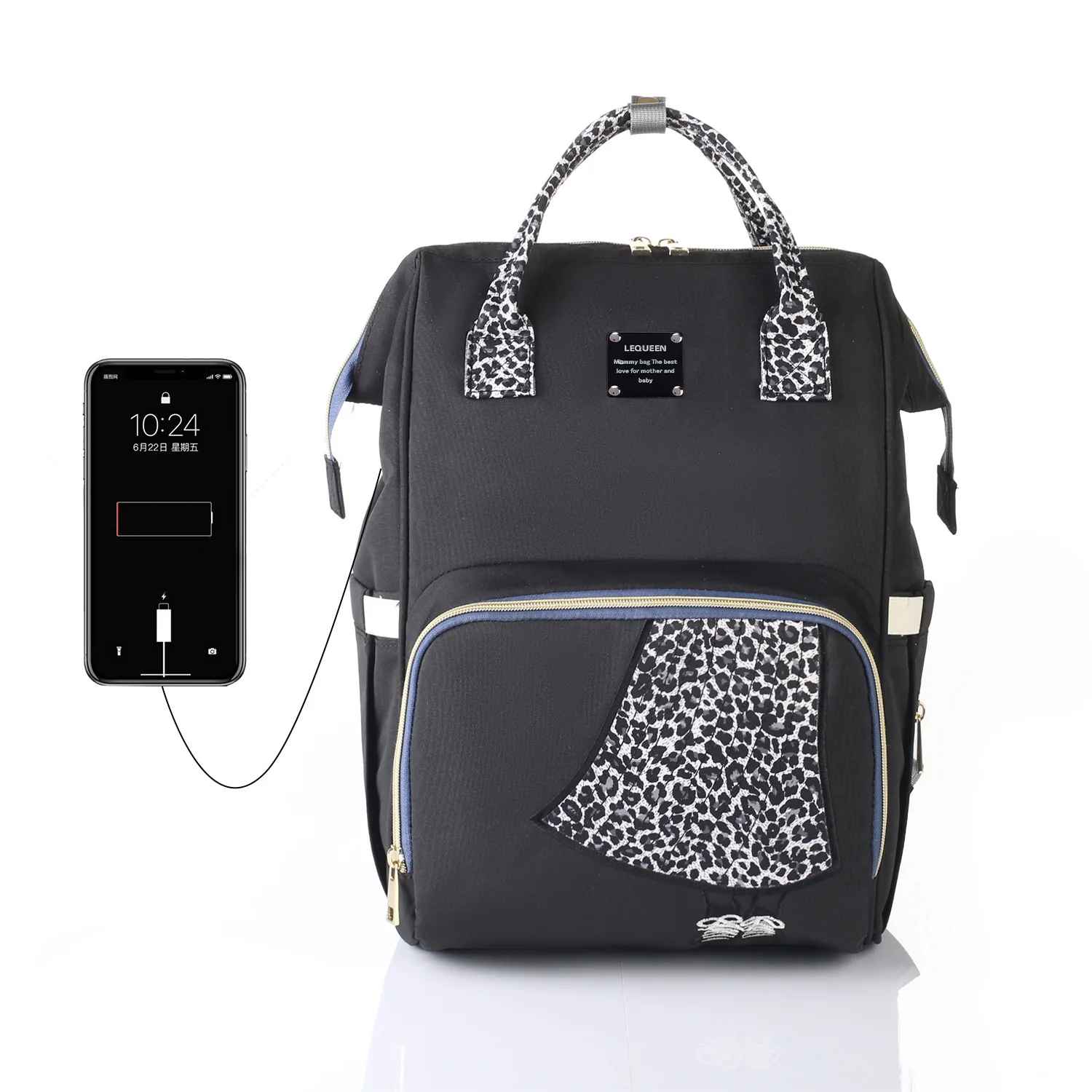 sac à dos à langer à motif léopard