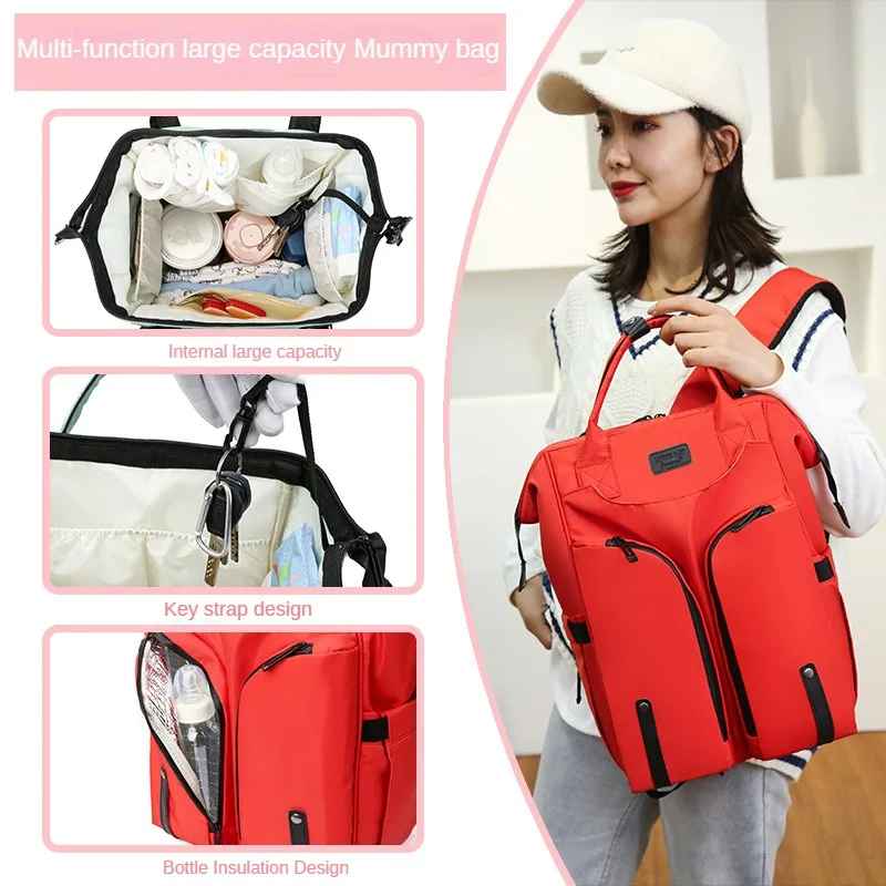 sac à dos à langer rouge pratique pour sorties bébé