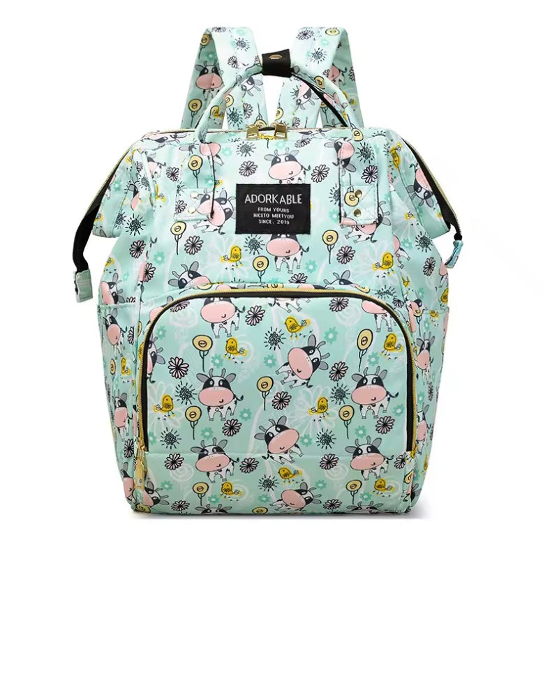 sac à langer à motif vache couleur bleu