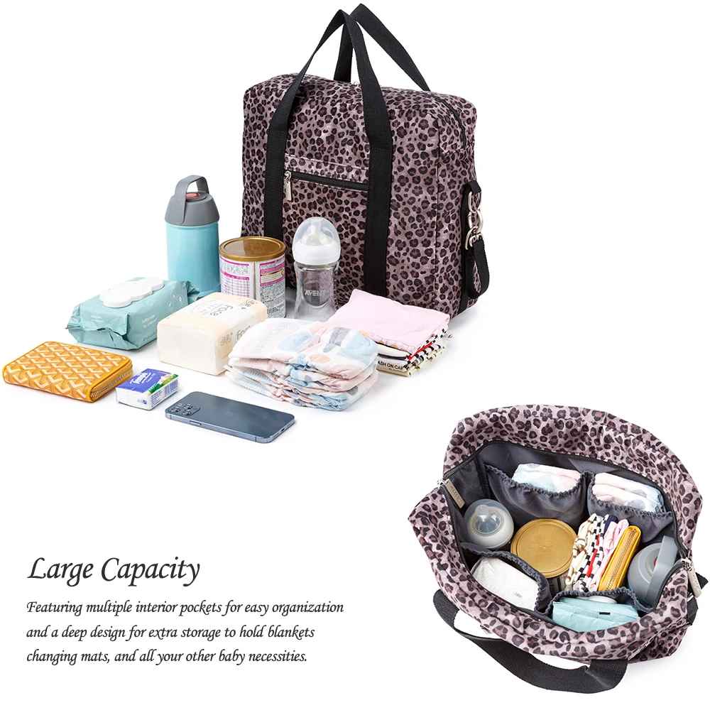 sac à langer brun léopard spacieux compartiments