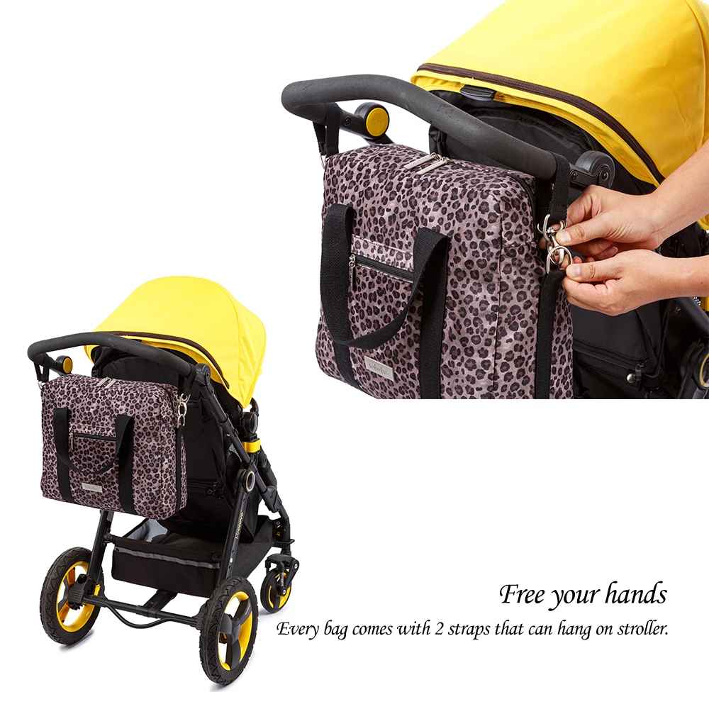 sac à langer léopard avec sangles integrer pour poussette
