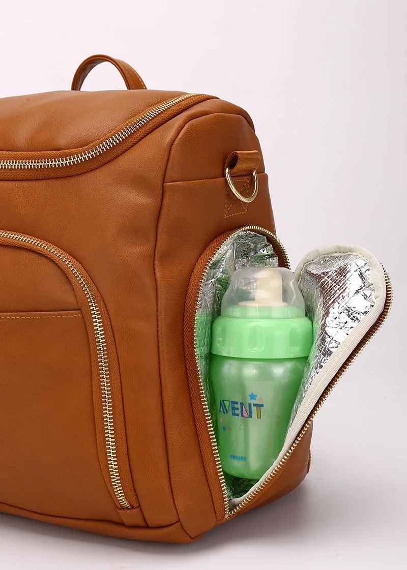 sac à langer marron avec poches isotherme pour biberon