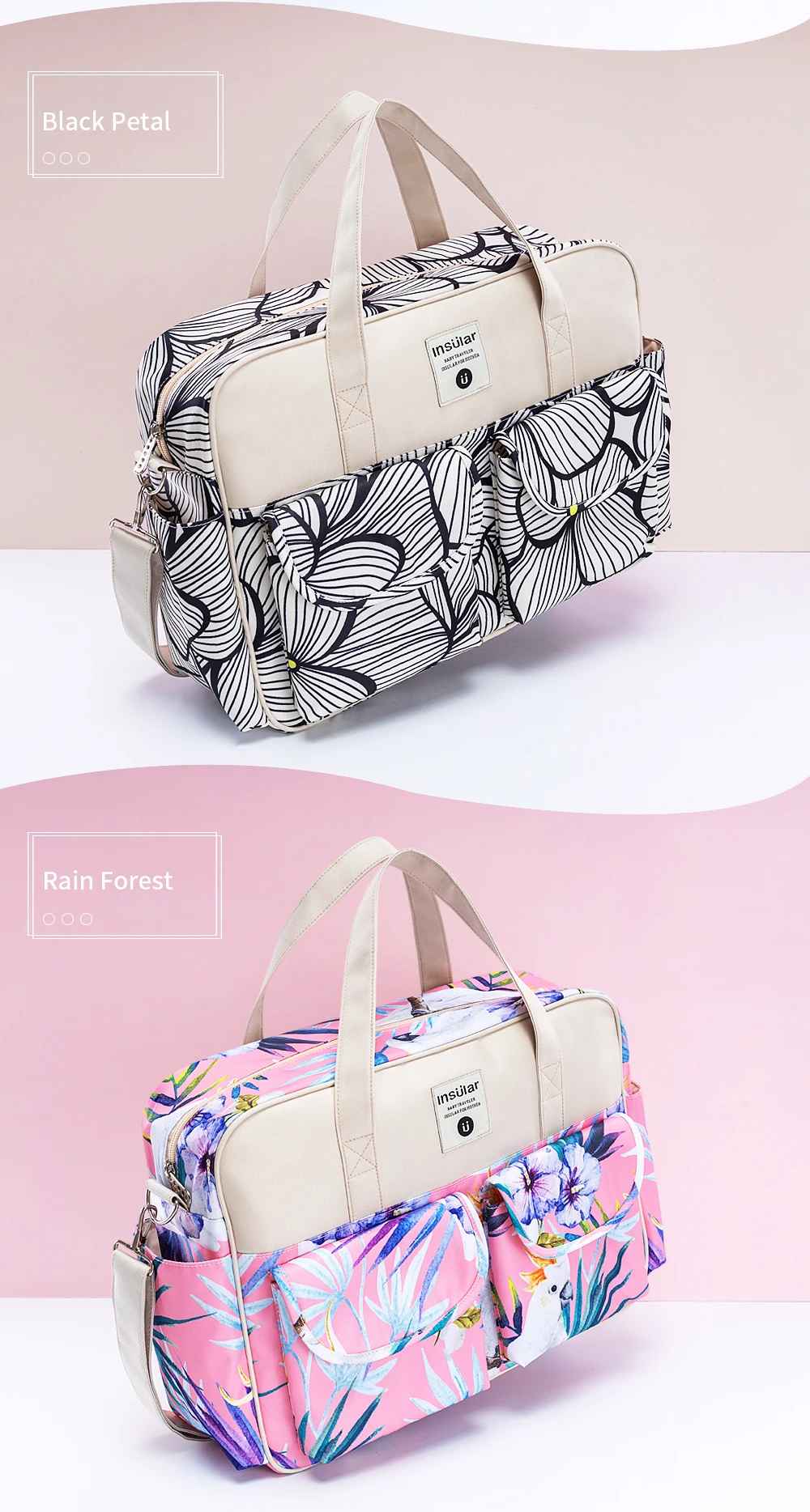 sac à langer rose noir