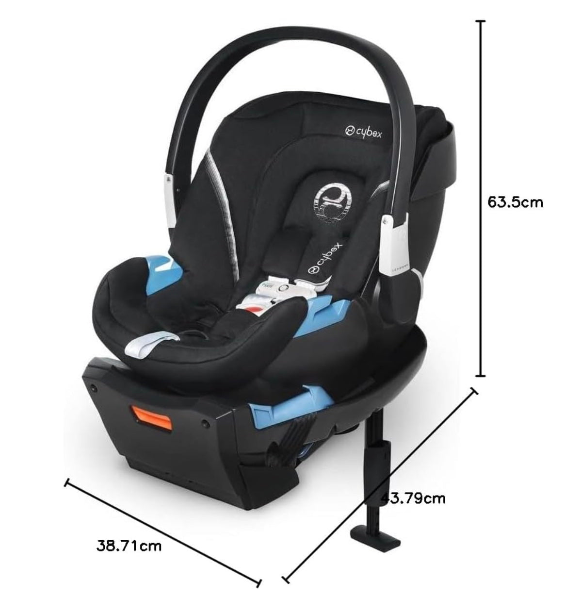 siège auto de couleur noir et les dimensions